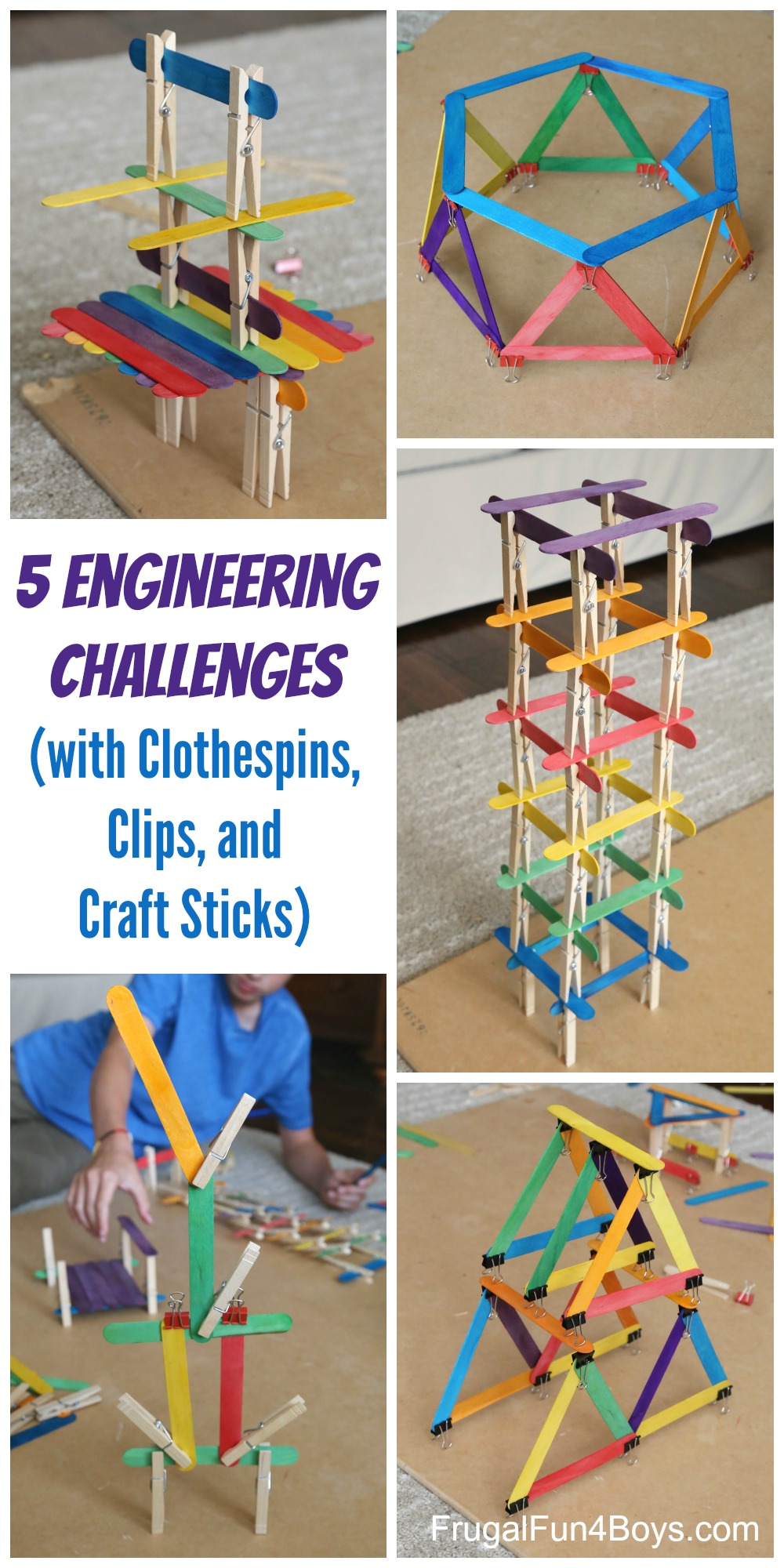  5 Engineering Challenges with Clothespins, Binder Clips, and Craft Sticks