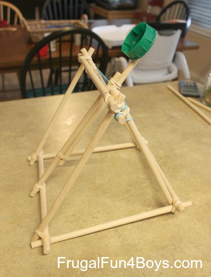 How to build a catapult out of dowel rods and rubber bands