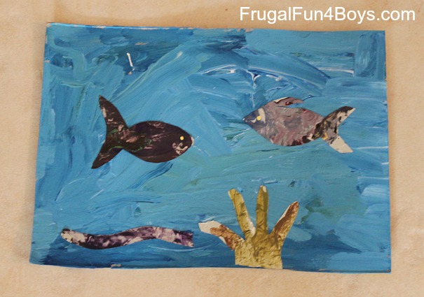 Make an ocean painting with foil fish!
