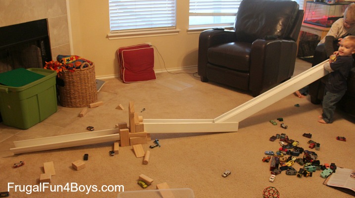 Hot Wheels Car Races with Rain Gutter Track