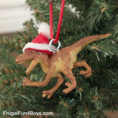 Turn Toy Dinosaurs into Christmas Ornaments