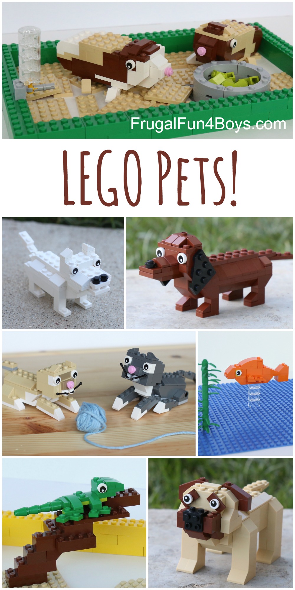 LEGO Pets! Building instructions for dogs, cats, guinea pigs, lizards, and more!