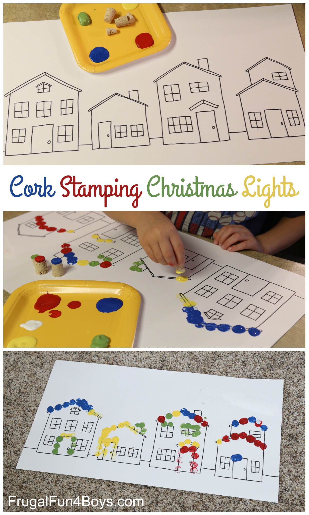 Painting Christmas Lights with Cork Stamps
