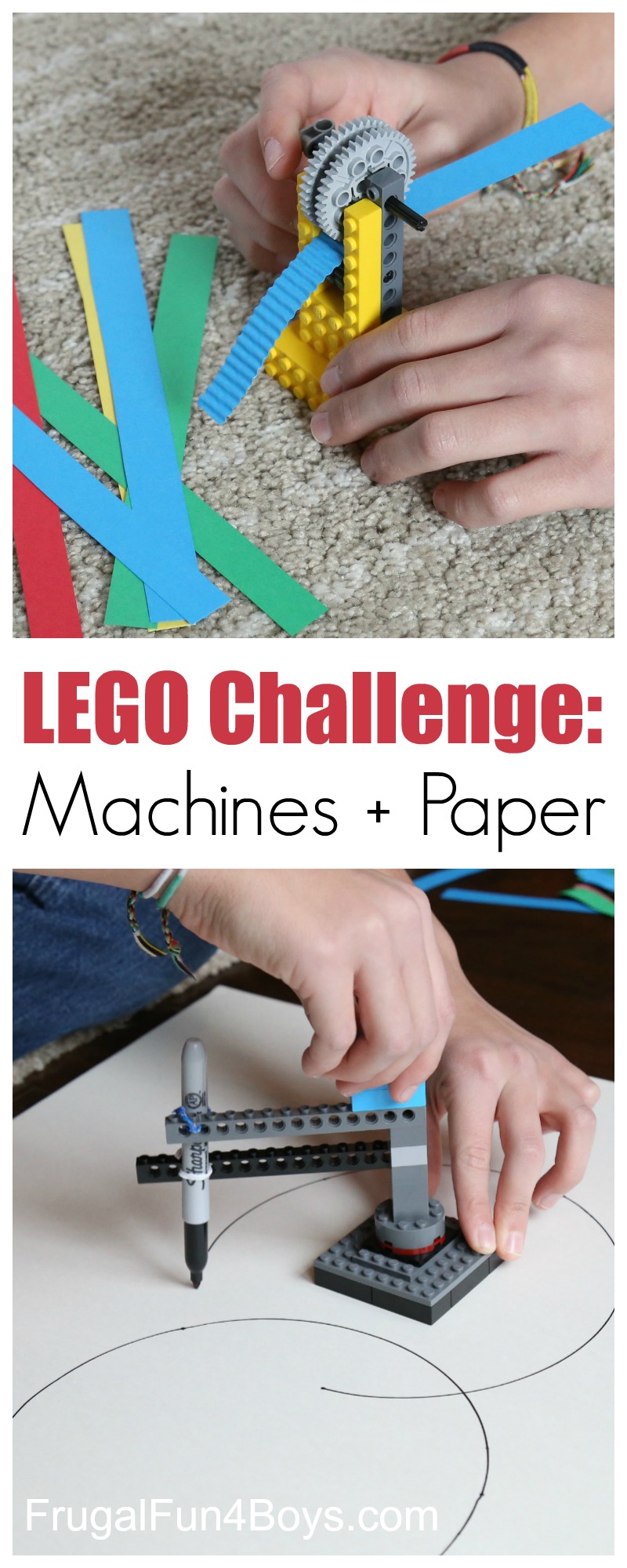 LEGO Challenge: Machines + Paper! Make a paper crimper and a circle drawing machine!
