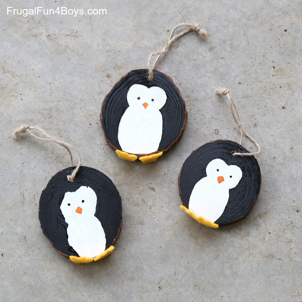 Wood Slice Penguin Christmas Ornaments