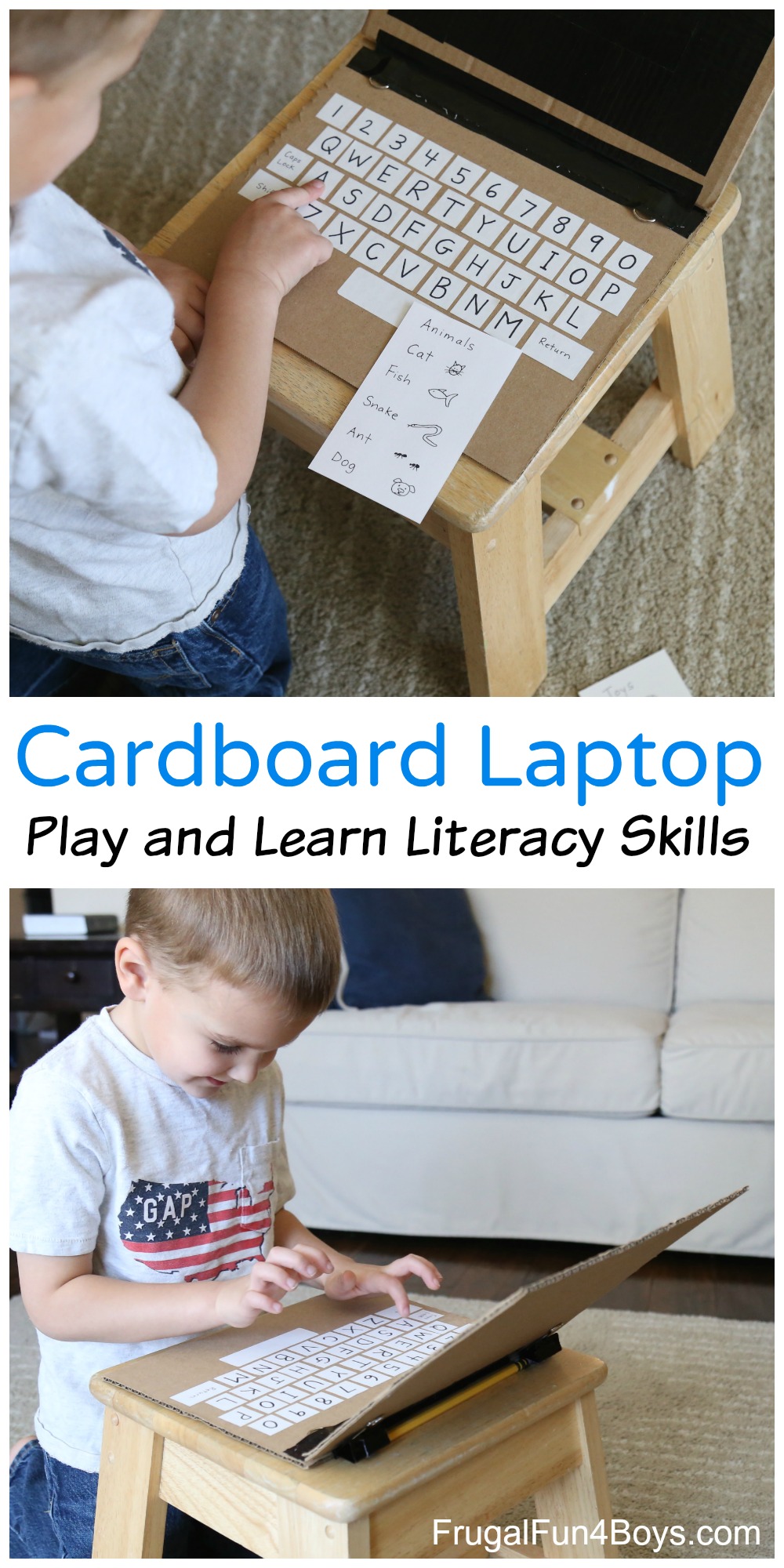Cardboard Laptop - Play and Learn Literacy Skills!
