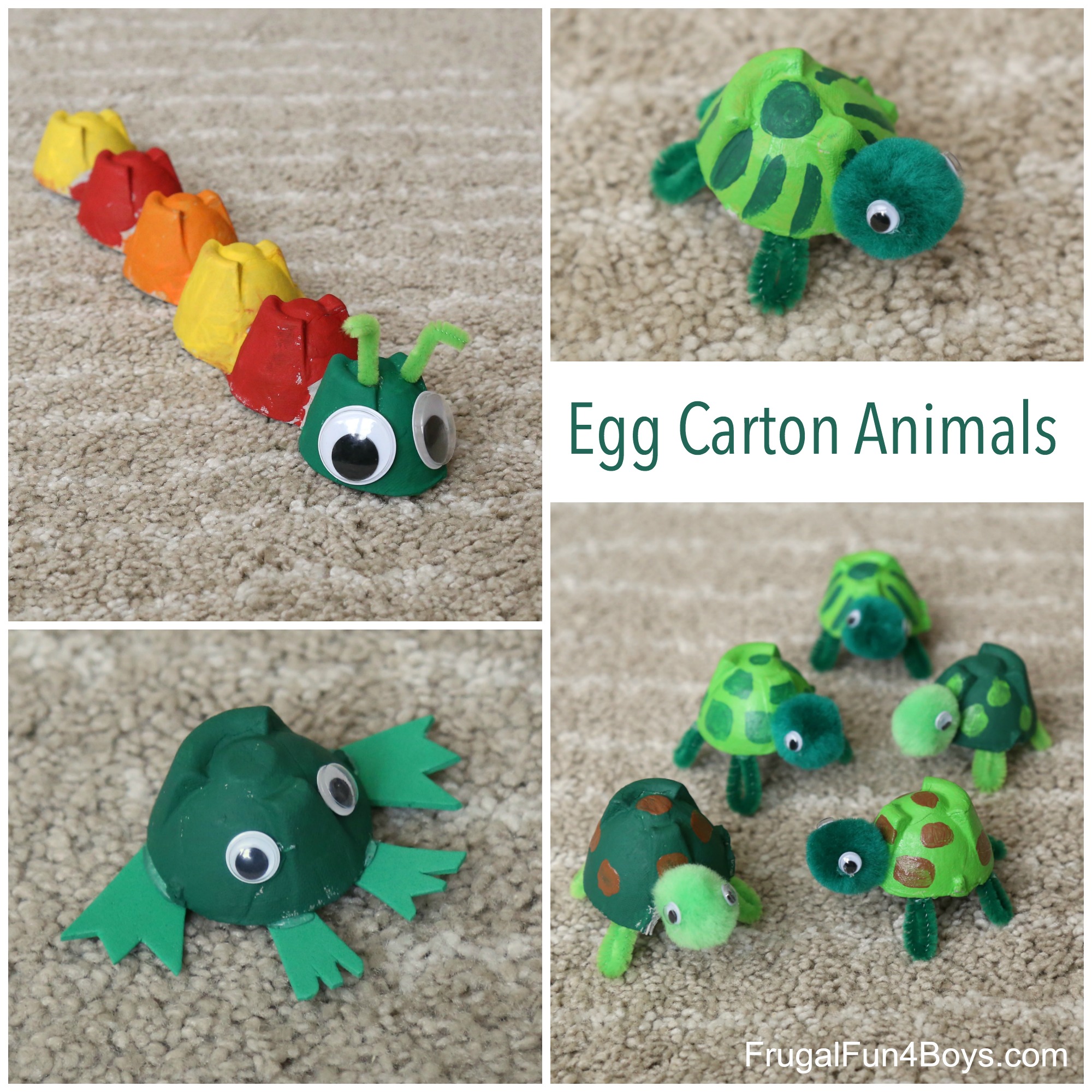 Egg Carton Animal Craft! Make Turtles, Caterpillars, and Frogs