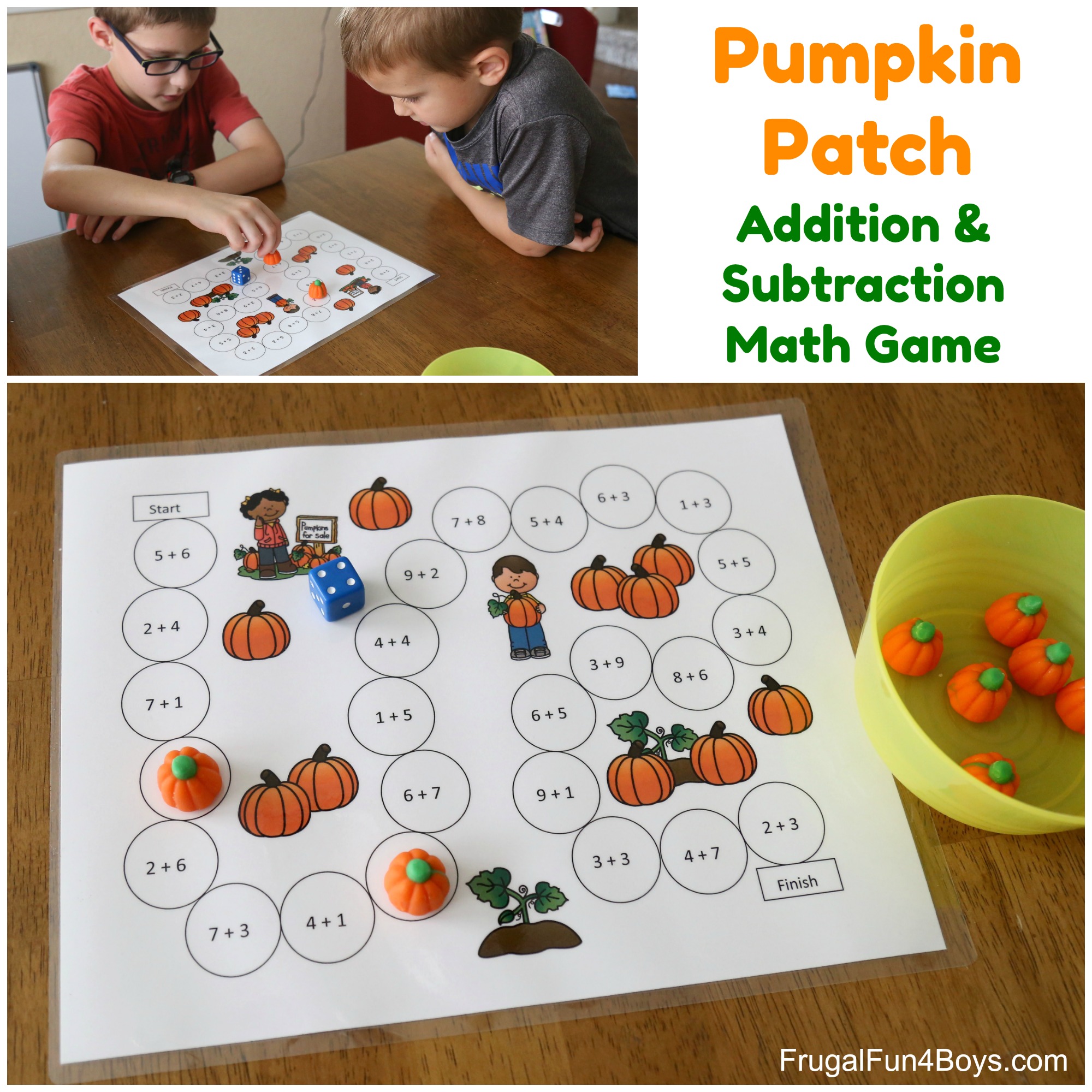 Addition and Subtraction Games with a Pumpkin Patch Theme