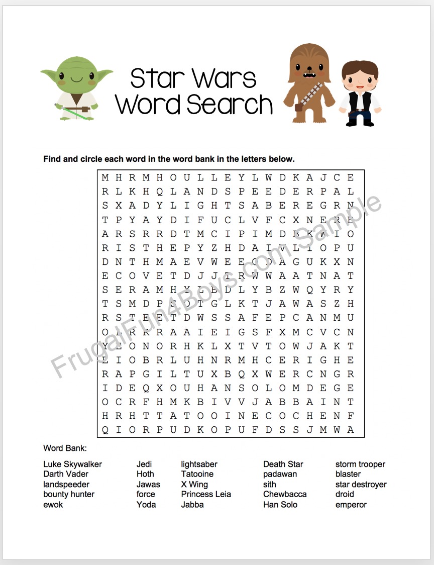 Printable Star Wars Word Search Frugal Fun For Boys And Girls