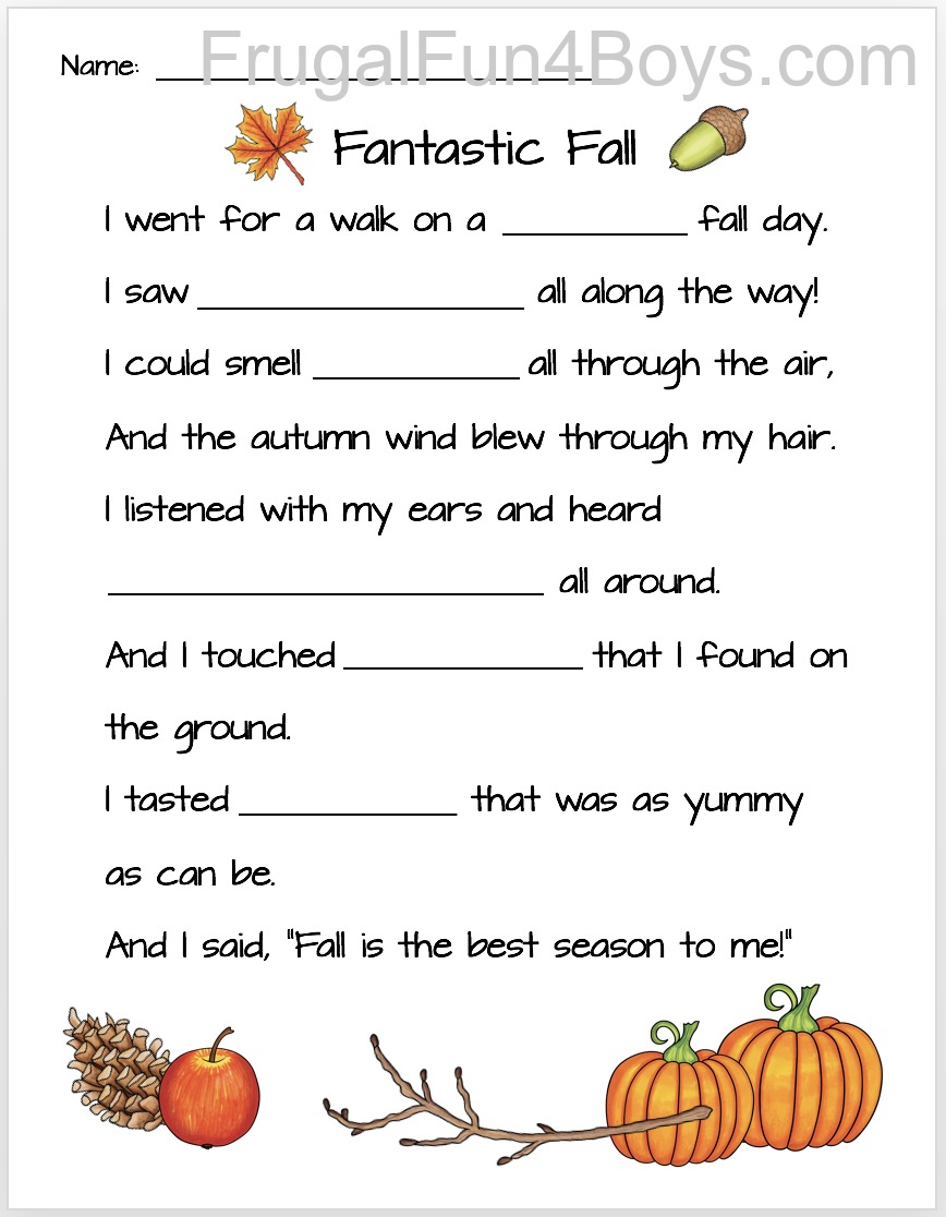 Fall Five Senses Walk Fill-in-the-Blanks Poem - Frugal Fun For