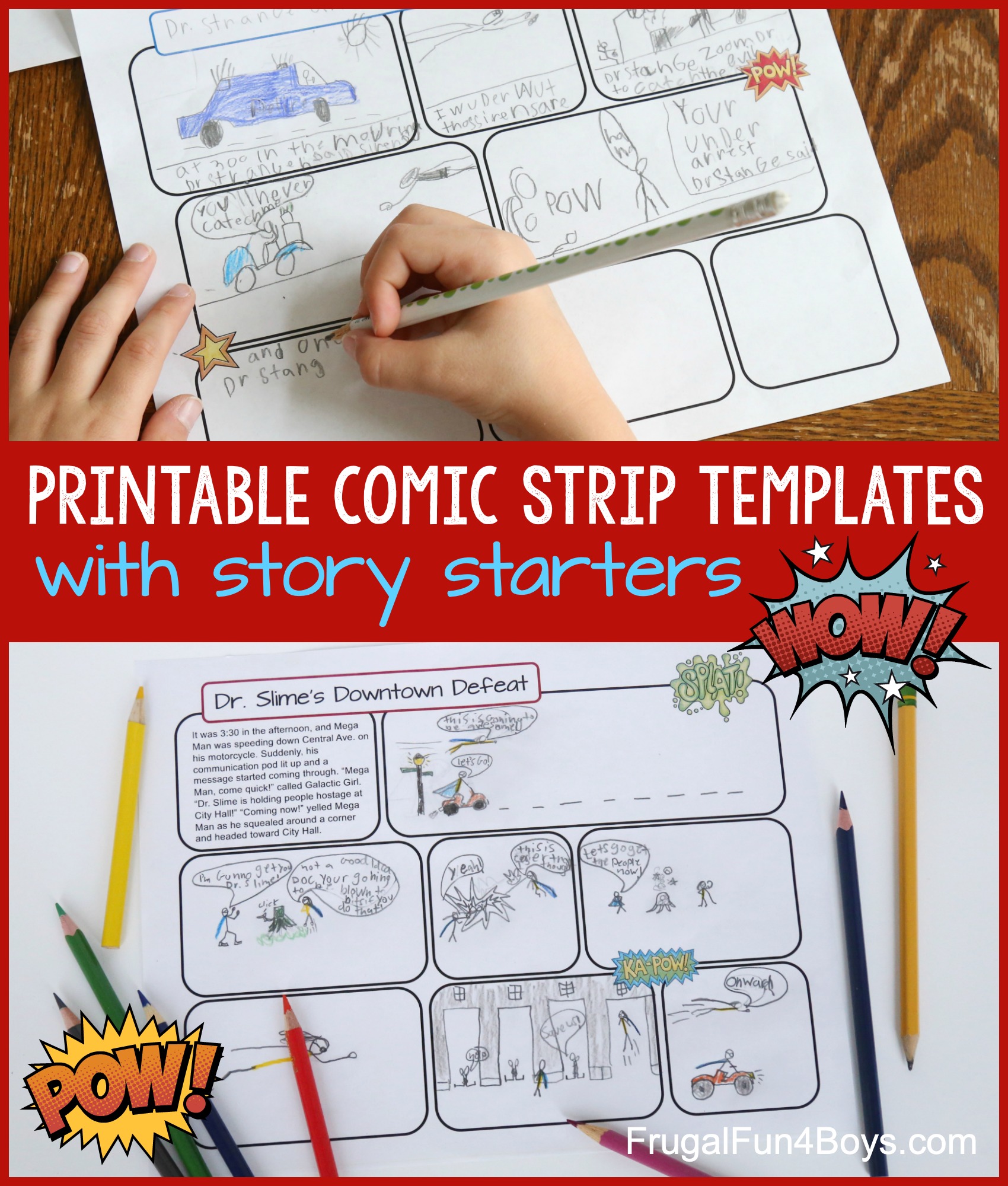 Printable Comic Strip Templates with Story Starters - Frugal Fun With Regard To Printable Blank Comic Strip Template For Kids