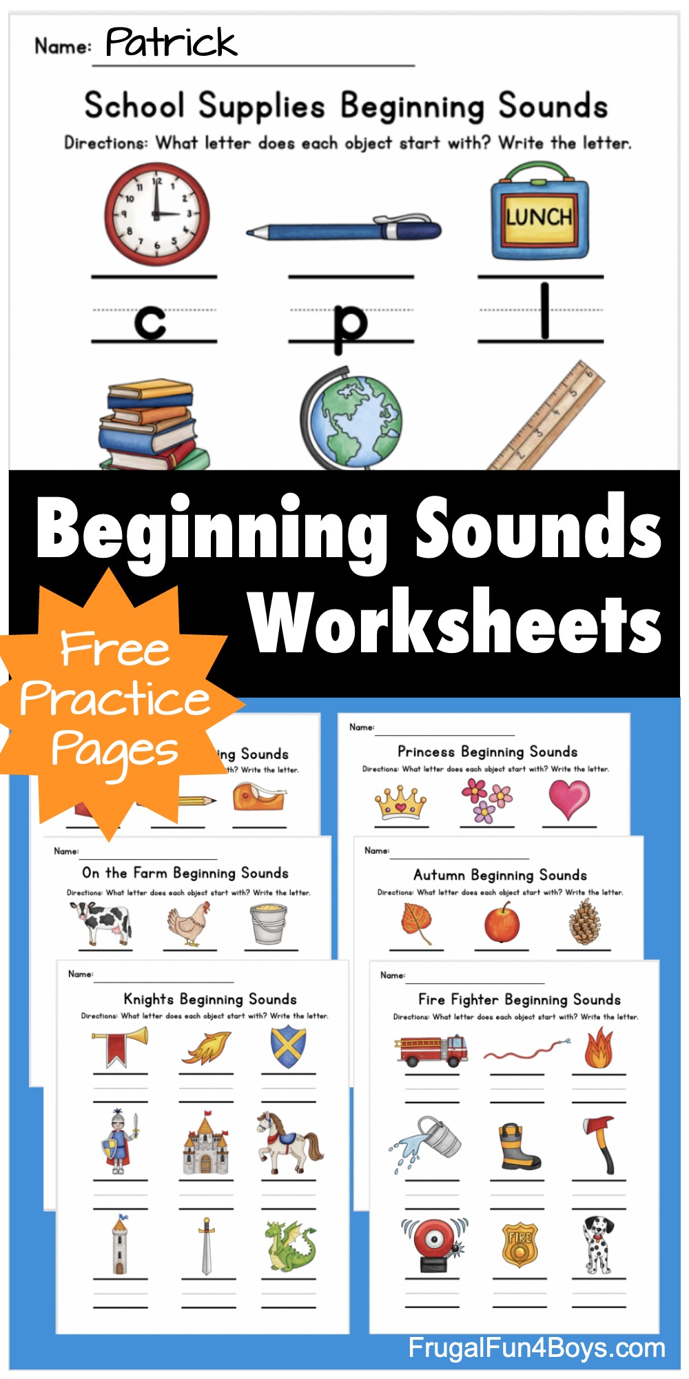 Printable Beginning Sounds Phonics Worksheets - Frugal Fun For