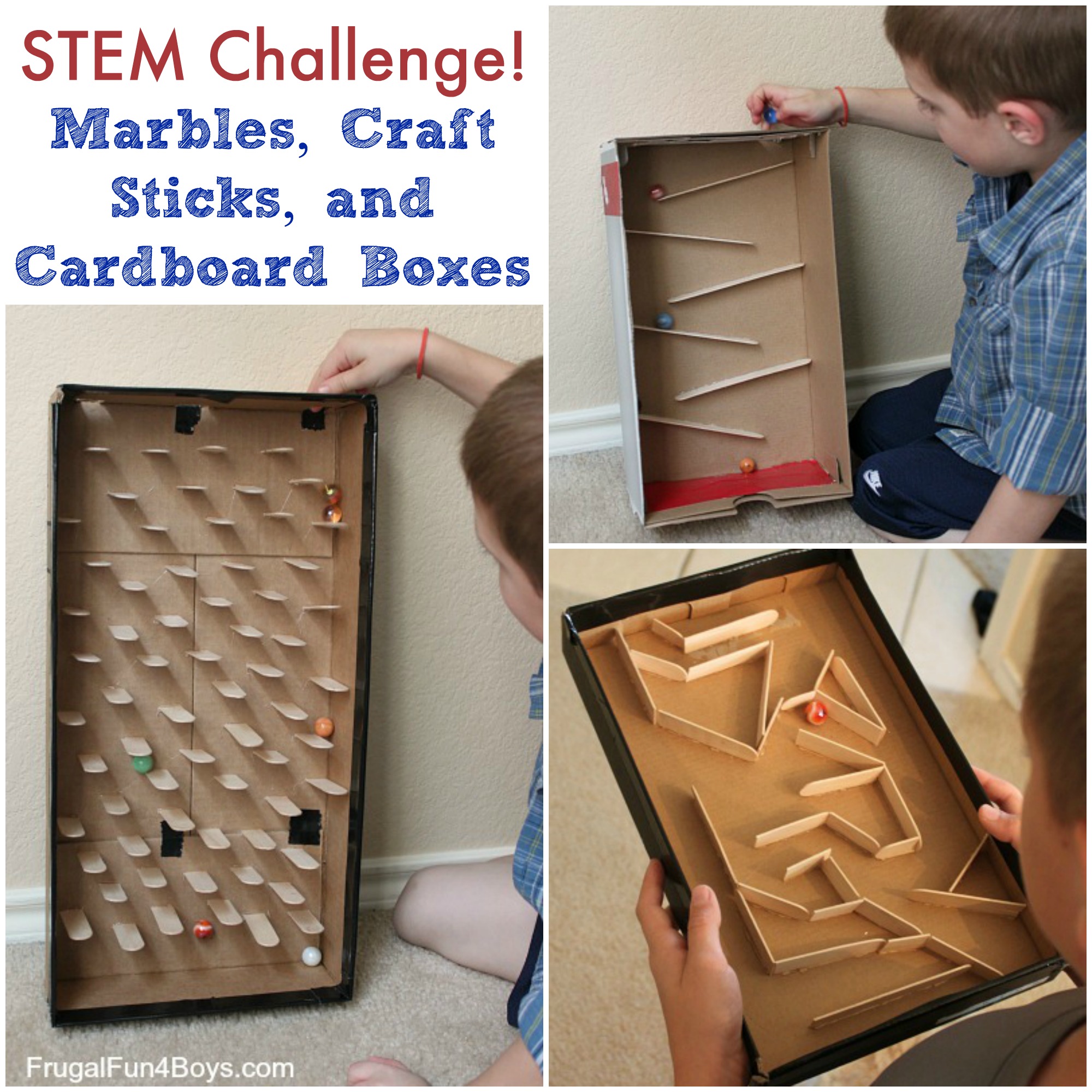 STEM Challenge:  Marbles, Craft Sticks, and Cardboard Boxes
