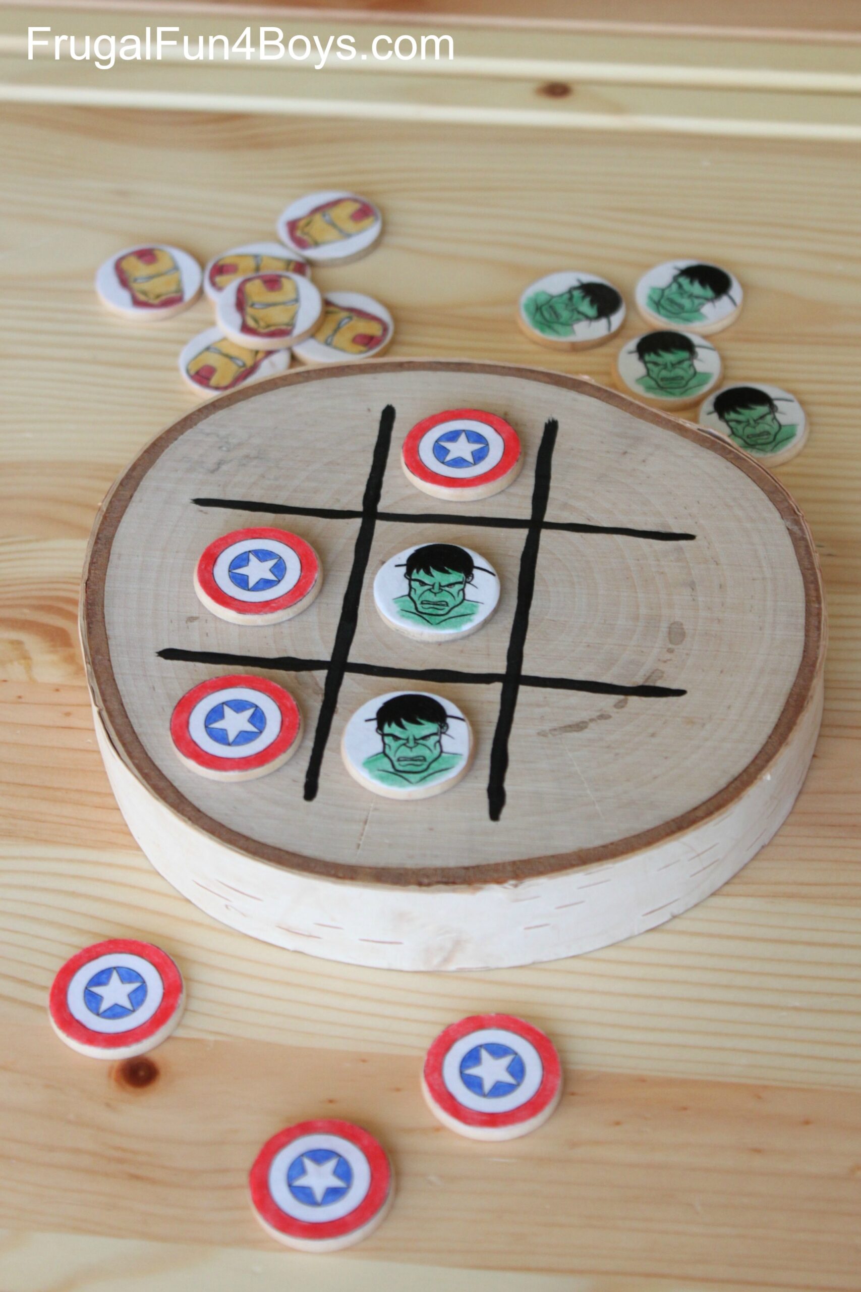 DIY Avengers Wooden Tic Tac Toe Game - Frugal Fun For Boys and Girls