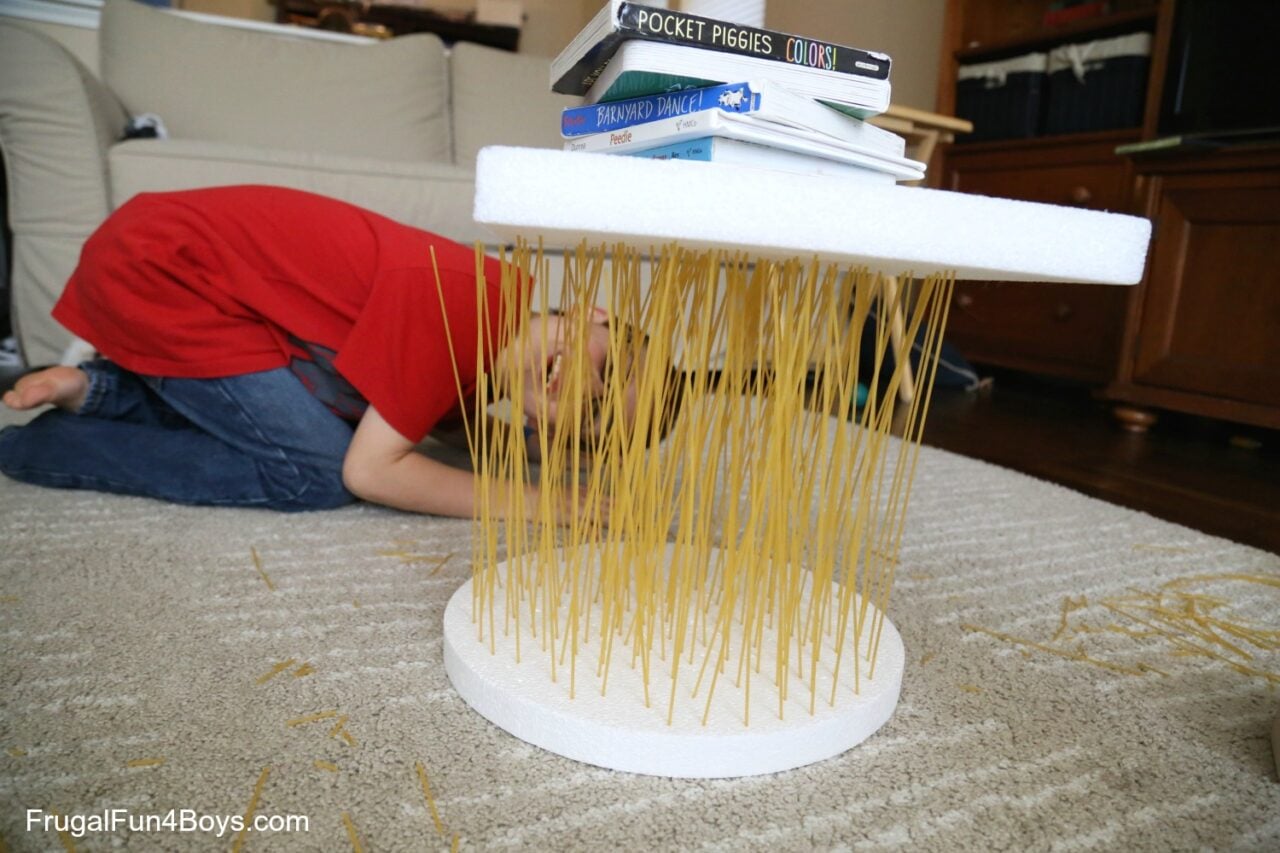 How Strong is Spaghetti? STEM Challenge for Kids! - Frugal Fun For Boys ...