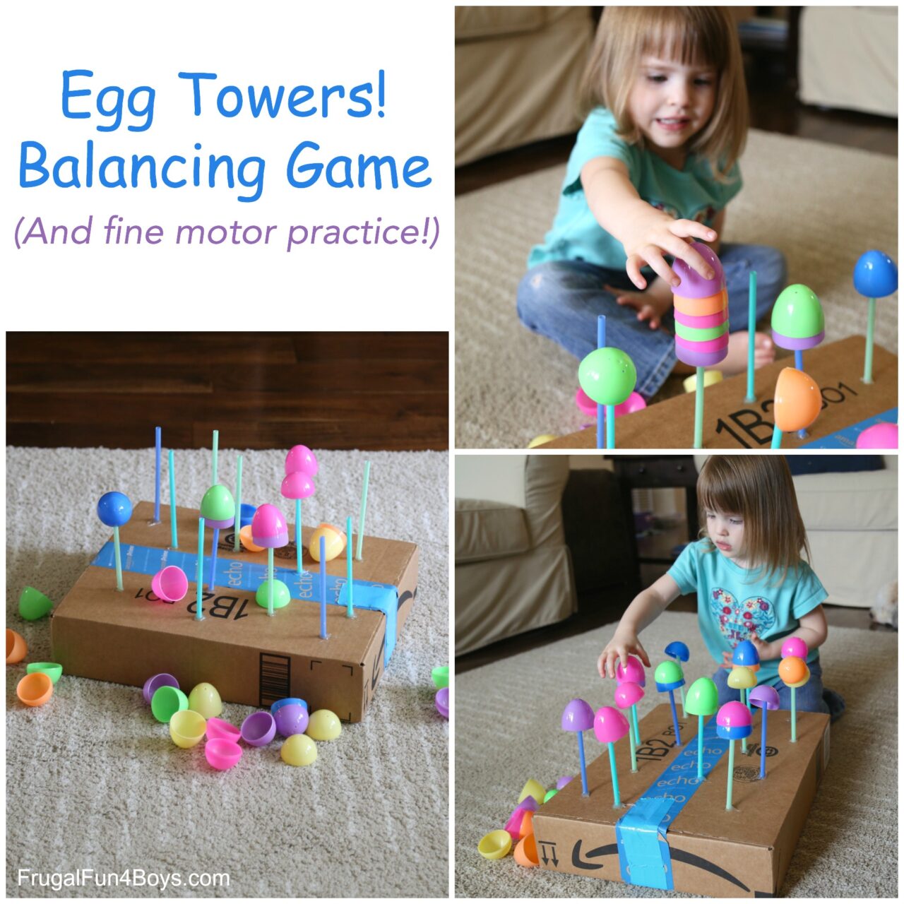 Egg Towers! Fine Motor Balancing Game - Frugal Fun For Boys and Girls