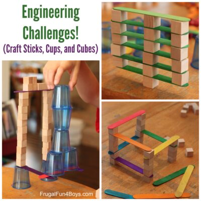 4 Engineering Challenges for Kids (Cups, Craft Sticks, and Cubes!)