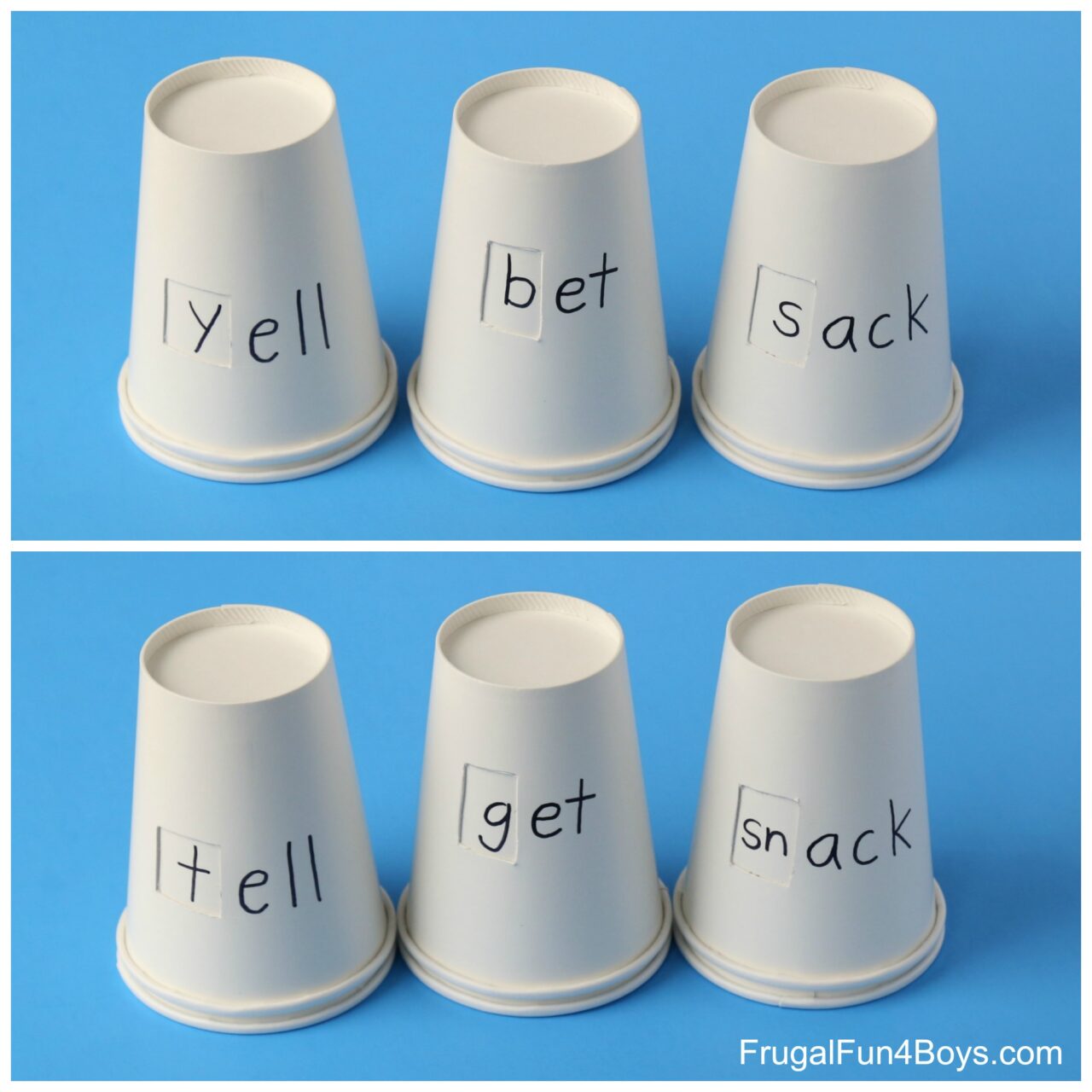 Word Family Cups Phonics Activity for Kids - Frugal Fun For Boys and Girls