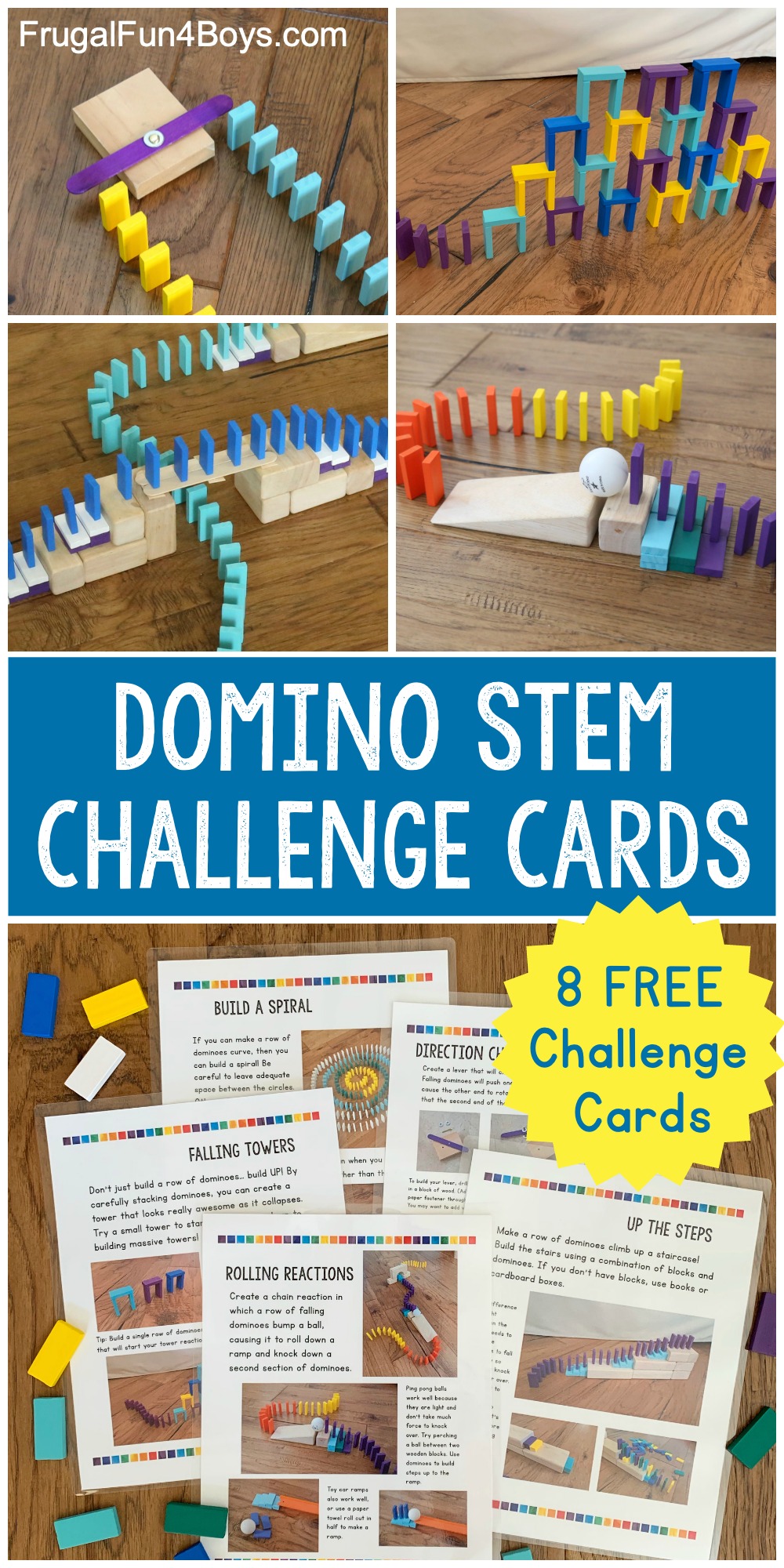 Engineering Challenges with Domino Chain Reactions (Printable Cards