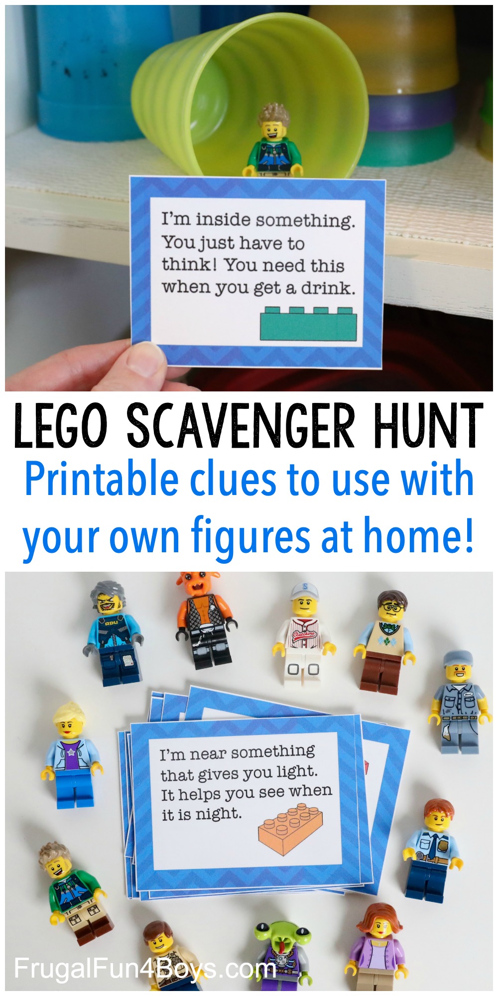 Lego Scavenger Hunt with printable clue cards