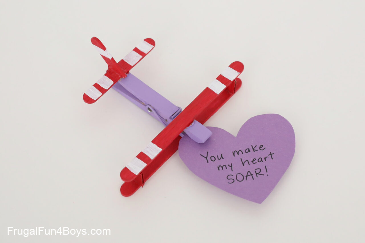 Clothespin Airplane Valentines