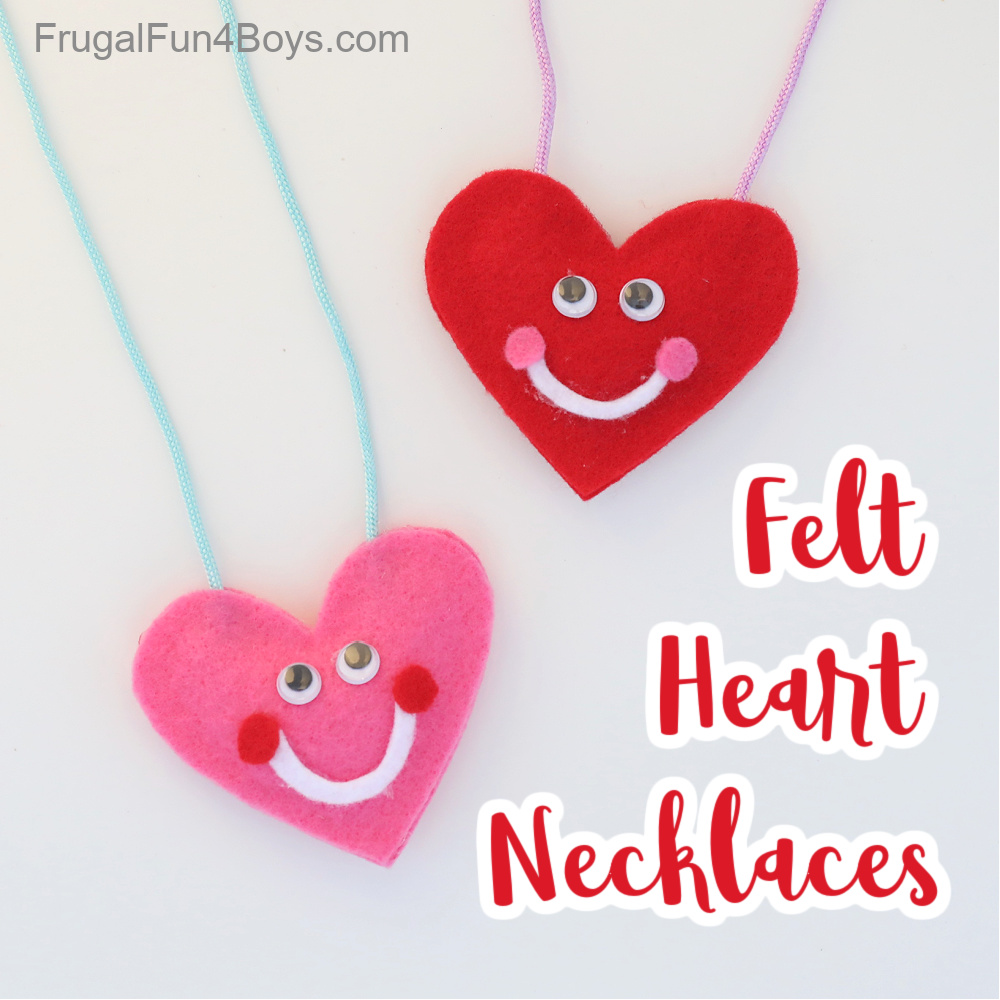 Felt heart necklaces Valentine crafts for kids