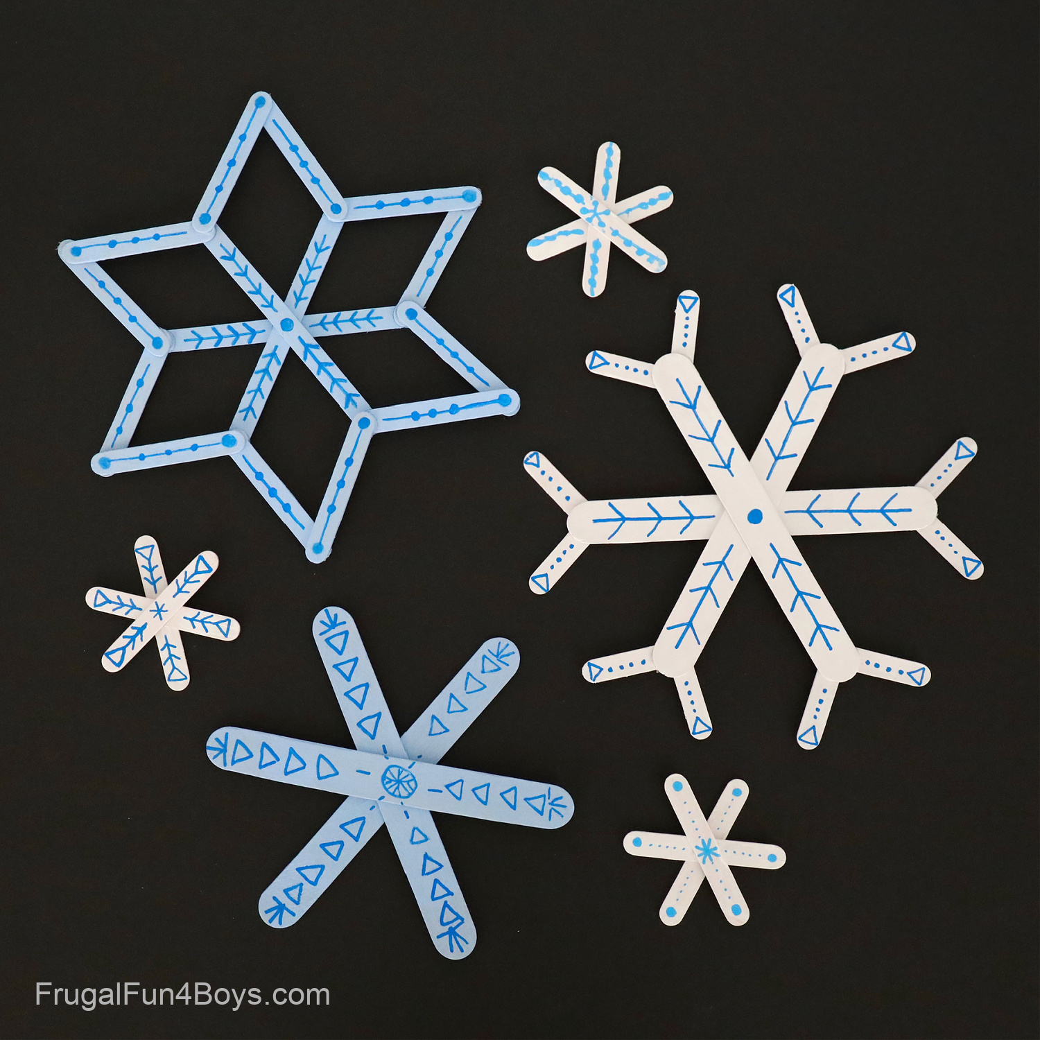 Craft Stick Doodle Snowflakes - Frugal Fun For Boys and Girls