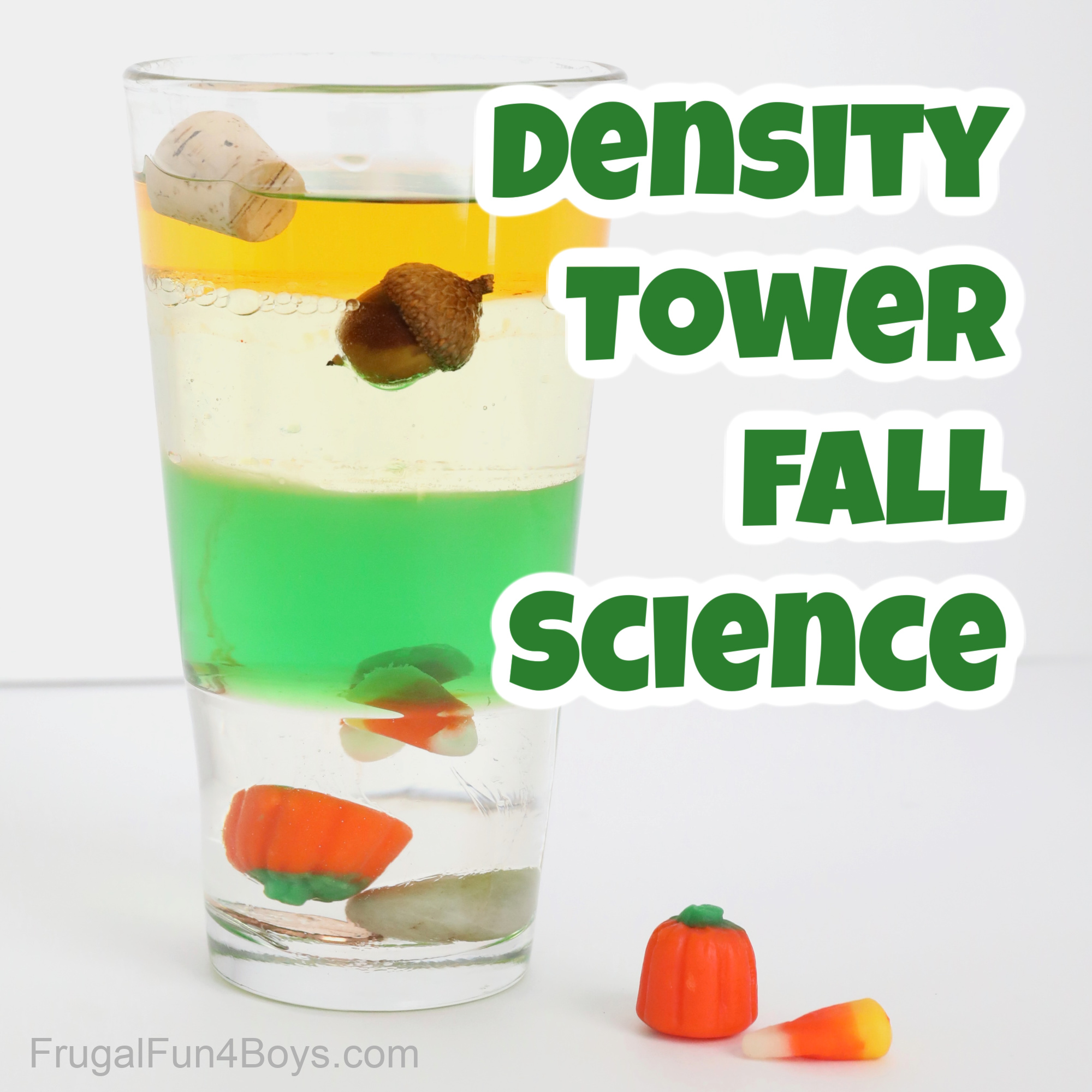 Density tower science experiment with a fun fall theme