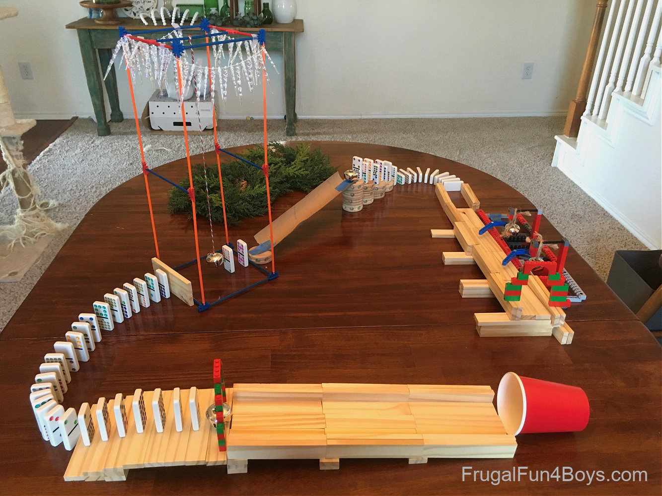 Christmas Rube Goldberg STEM Challenge - chain reaction setup