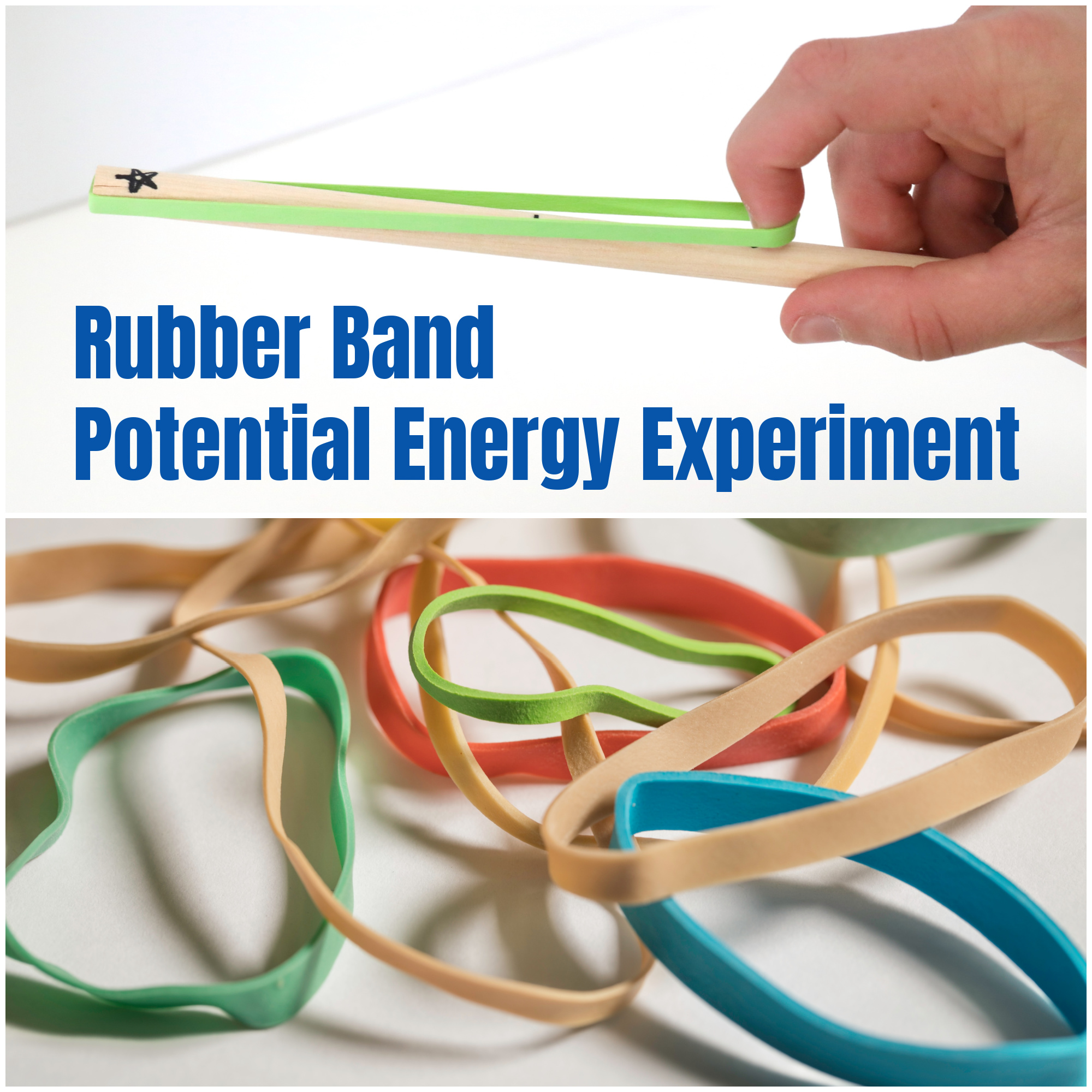 Potential energy science experiment with rubber bands